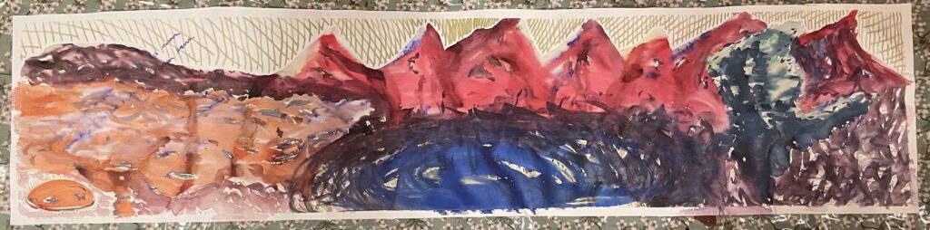 Meer, Berge mit Bergsee in verträumten Farben